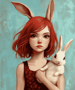 Red-Haired Girl with Bunnies Diamond Painting