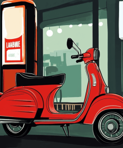 Red Lambretta Scooter Diamond Painting