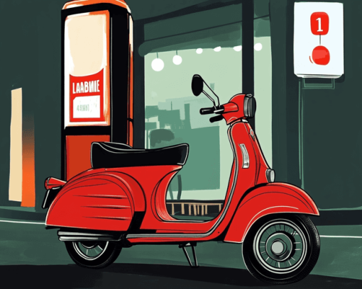 Red Lambretta Scooter Diamond Painting