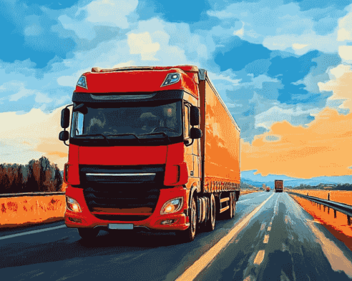 Red Lorry Trucks Diamond Painting