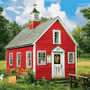 Red Schoolhouse Building Diamond Painting