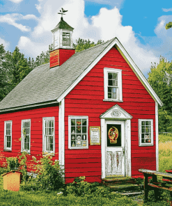 Red Schoolhouse Building Diamond Painting