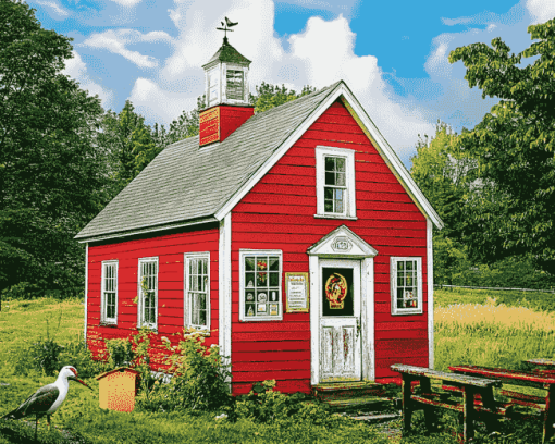 Red Schoolhouse Building Diamond Painting