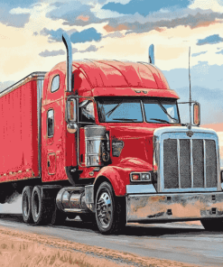 Red Semi Truck Engines Diamond Painting