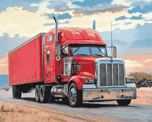 Red Semi Truck Engines Diamond Painting