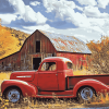 Red Truck and Barn Scene Diamond Painting