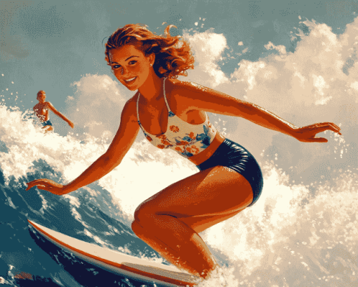 Retro Girls Surf Vibes Diamond Painting