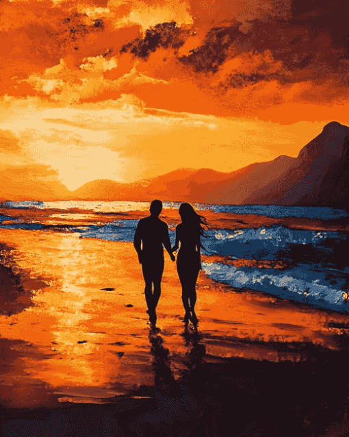 Romantic Beach Silhouette Diamond Painting