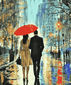 Romantic Couple in Rain Diamond Painting