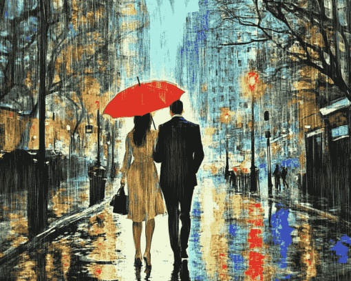 Romantic Couple in Rain Diamond Painting