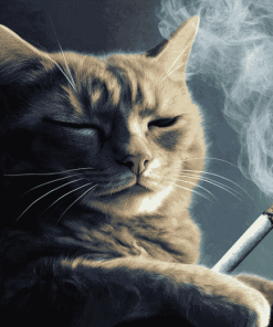 Sad Cat with Cigarette Diamond Painting