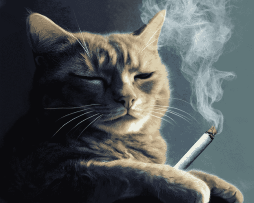 Sad Cat with Cigarette Diamond Painting