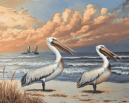 Seaside Pelican Diamond Painting