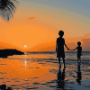 Silhouette of Kids on Beach Diamond Painting