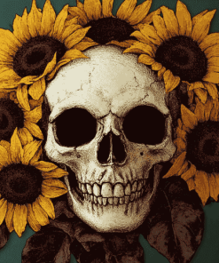 Skull and Sunflowers Bloom Diamond Painting