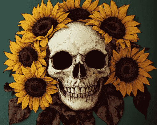 Skull and Sunflowers Bloom Diamond Painting