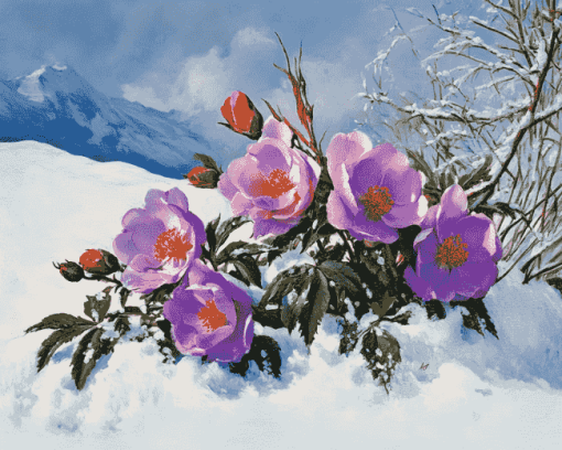 Snowy Blossoms Diamond Painting