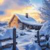 Snowy Landscape Cabin Diamond Painting