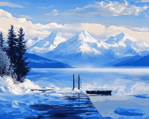 Snowy Mountain Lakes Diamond Painting