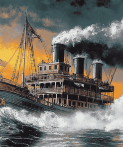 Steamboat Adventure Ship Diamond Painting