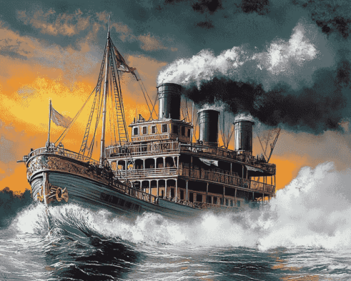 Steamboat Adventure Ship Diamond Painting