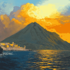 Stromboli Sicily Volcano Landscape Diamond Painting