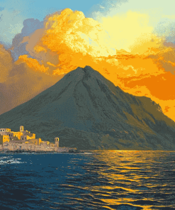 Stromboli Sicily Volcano Landscape Diamond Painting