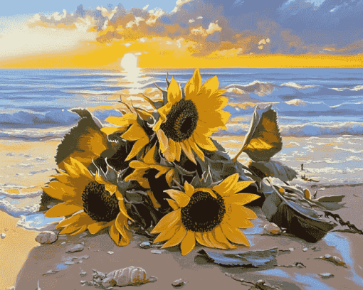 Sunflowers by the Beach Diamond Painting