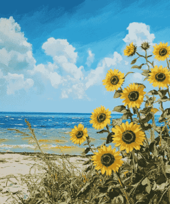 Sunflowers by the Beach Diamond Painting