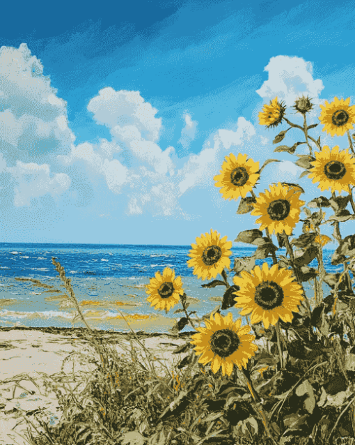 Sunflowers by the Beach Diamond Painting