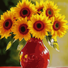 Sunflowers in Vibrant Red Vase Diamond Painting