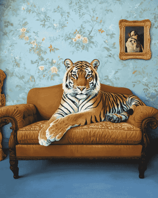 Tiger Resting on Sofa Diamond Painting