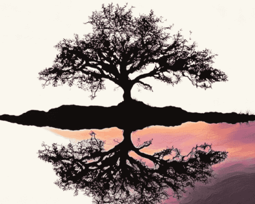 Tree Silhouette Scenery Diamond Painting