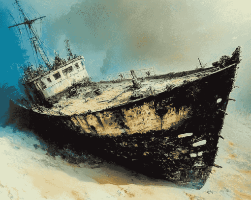 Underwater Wrack Ship Seascape Diamond Painting