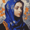 Vintage Blue Scarf Woman Diamond Painting