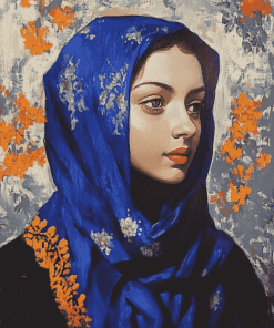 Vintage Blue Scarf Woman Diamond Painting