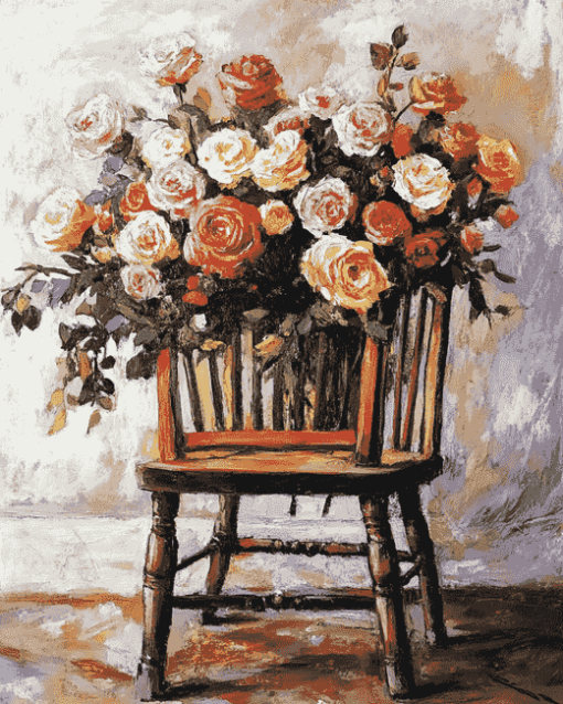 Vintage Flowers On Chair Diamond Painting