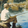 Vintage Little Boy Fishing Diamond Painting