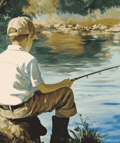 Vintage Little Boy Fishing Diamond Painting