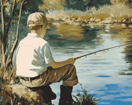 Vintage Little Boy Fishing Diamond Painting