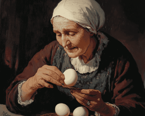 Vintage Old Lady and Eggs Diamond Painting