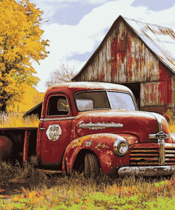 Vintage Red Truck Barn Diamond Painting