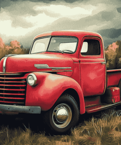 Vintage Red Truck Diamond Painting