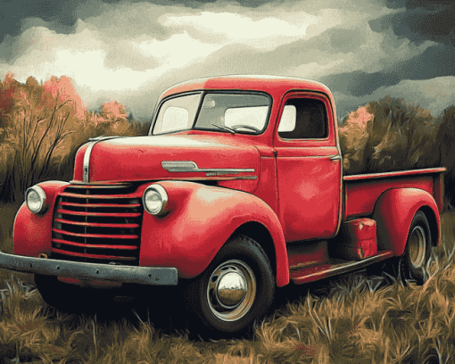 Vintage Red Truck Diamond Painting