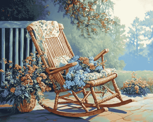 Vintage Rocking Chair with Flowers Diamond Painting