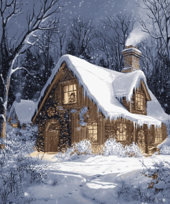 Vintage Snowy House Diamond Painting