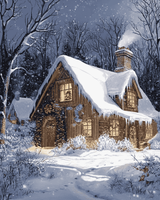 Vintage Snowy House Diamond Painting