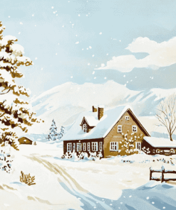 Vintage Snowy Houses Diamond Painting