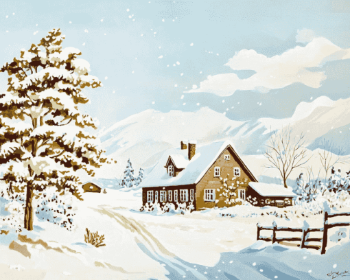 Vintage Snowy Houses Diamond Painting