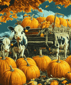 Whimsical Wagon Cows Diamond Painting